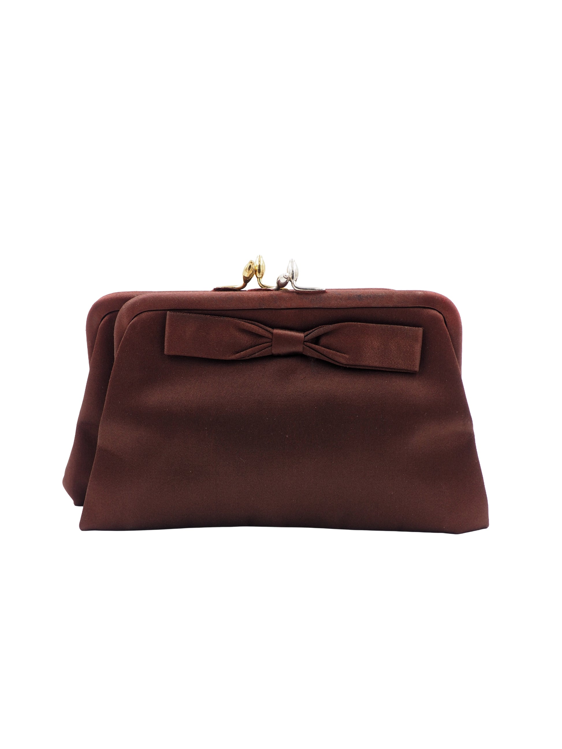 Koret Brown Double Clasp Satin Clutch