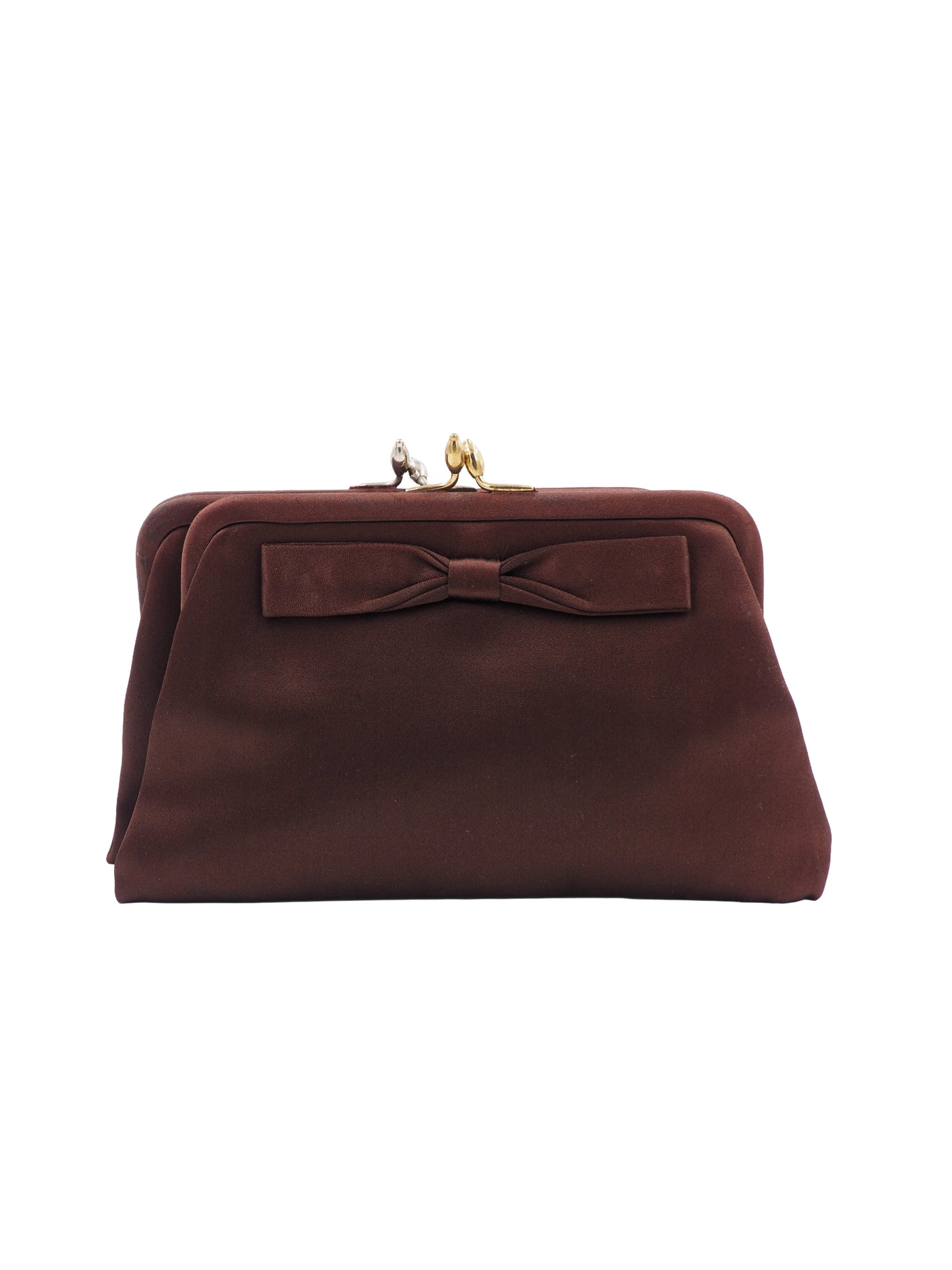 Koret Brown Double Clasp Satin With Bow Clutch