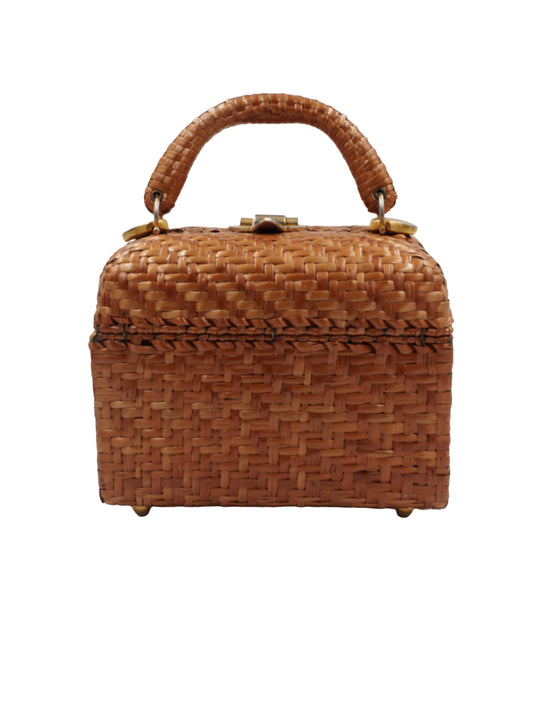 Koret Brown Rectangular Wicker Handbag With Gold Hardware