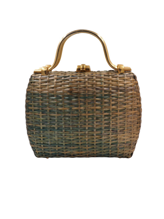Koret Large Blue Wicker Handbag W Gold Hardware