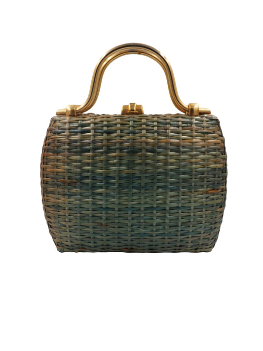 Koret Large Blue Wicker Handbag With Gold Hardware