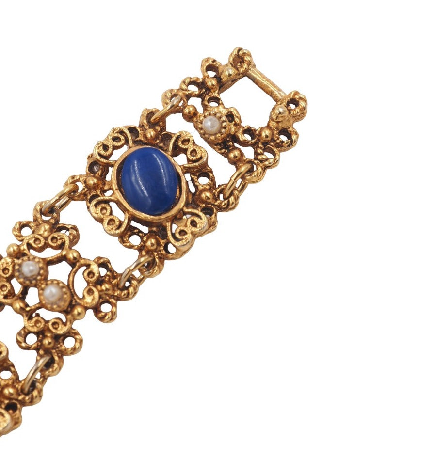 LJM Signed Gold Lapis  Bracelet