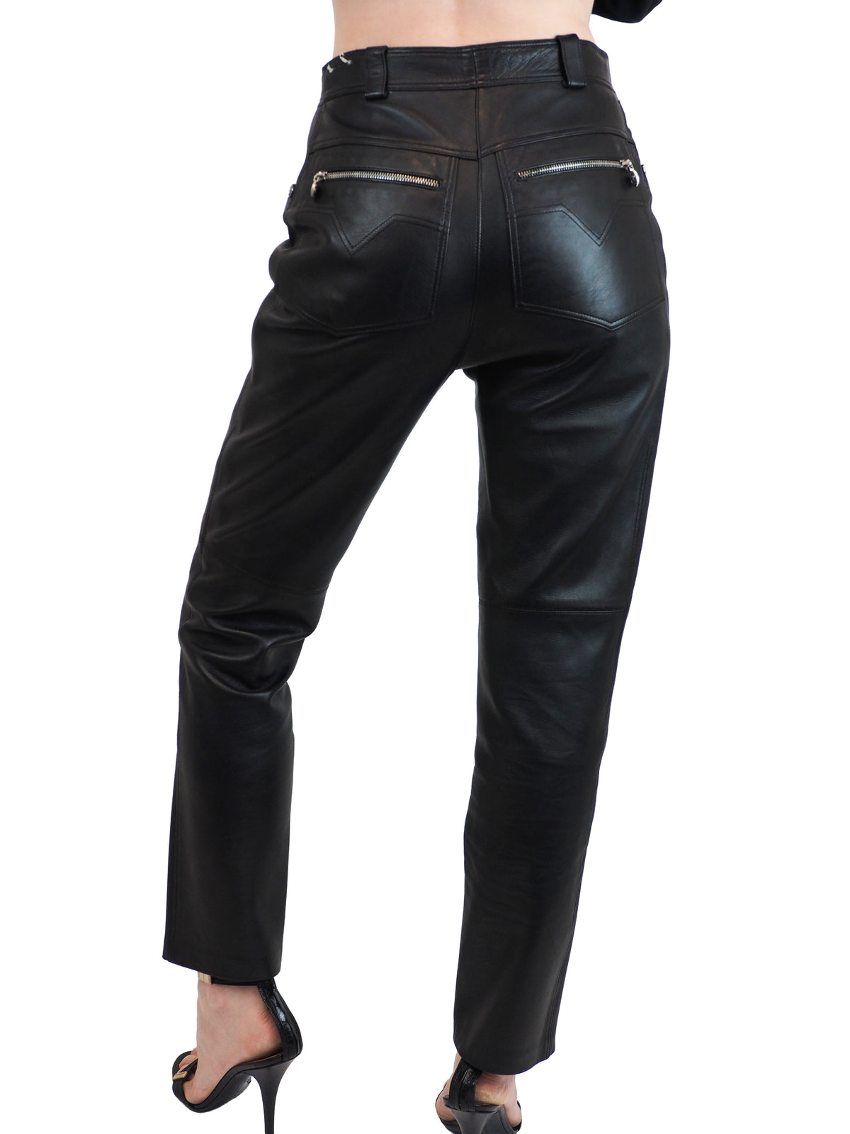 Vintage Versace Black leather cropped pants with a straight-leg fit