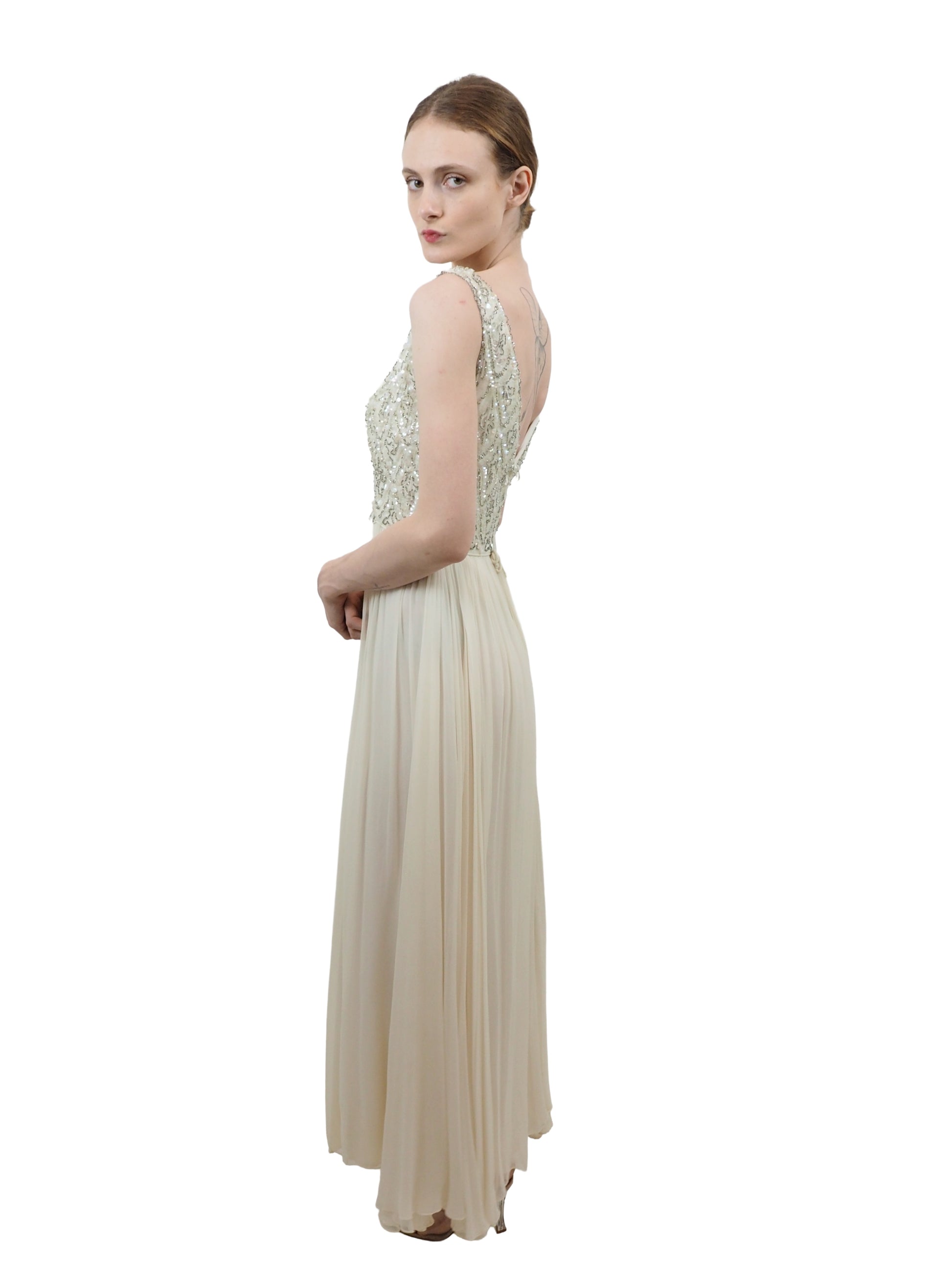 Mardi Gras 1960's Chiffon Dress with Beaded Bodice