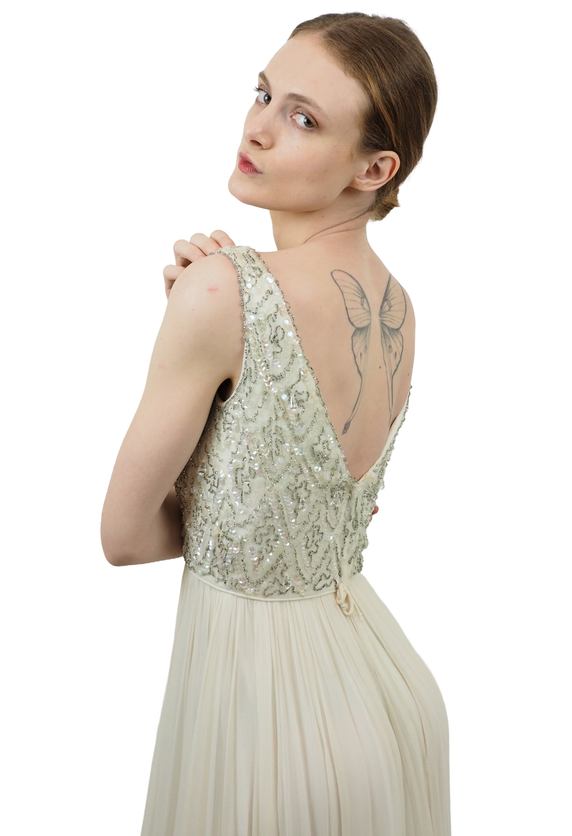 Mardi Gras 1960s Chiffon Dress with Beaded Bodice