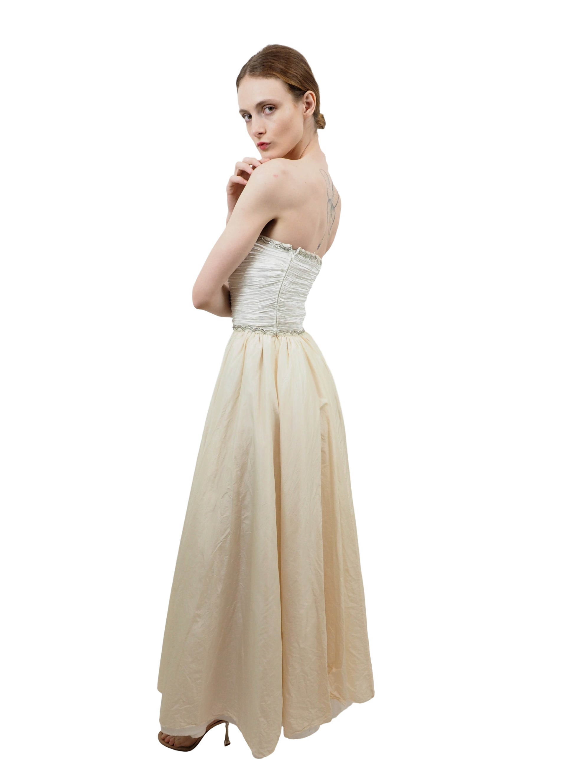 Mary McFadden Couture White Dress With Empire Beadwork