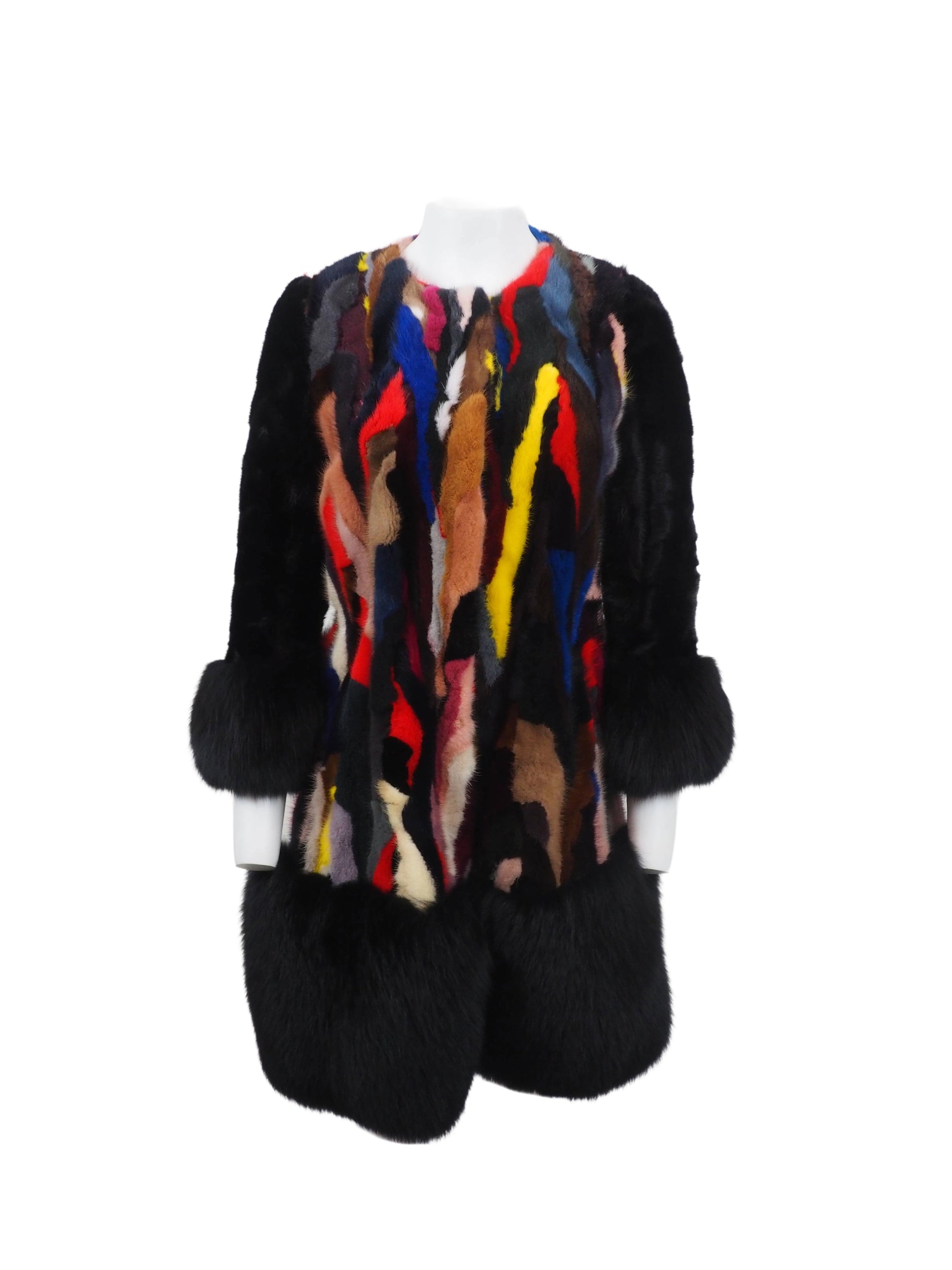 Mink Fox Fur Patchwork Black/Multicolor