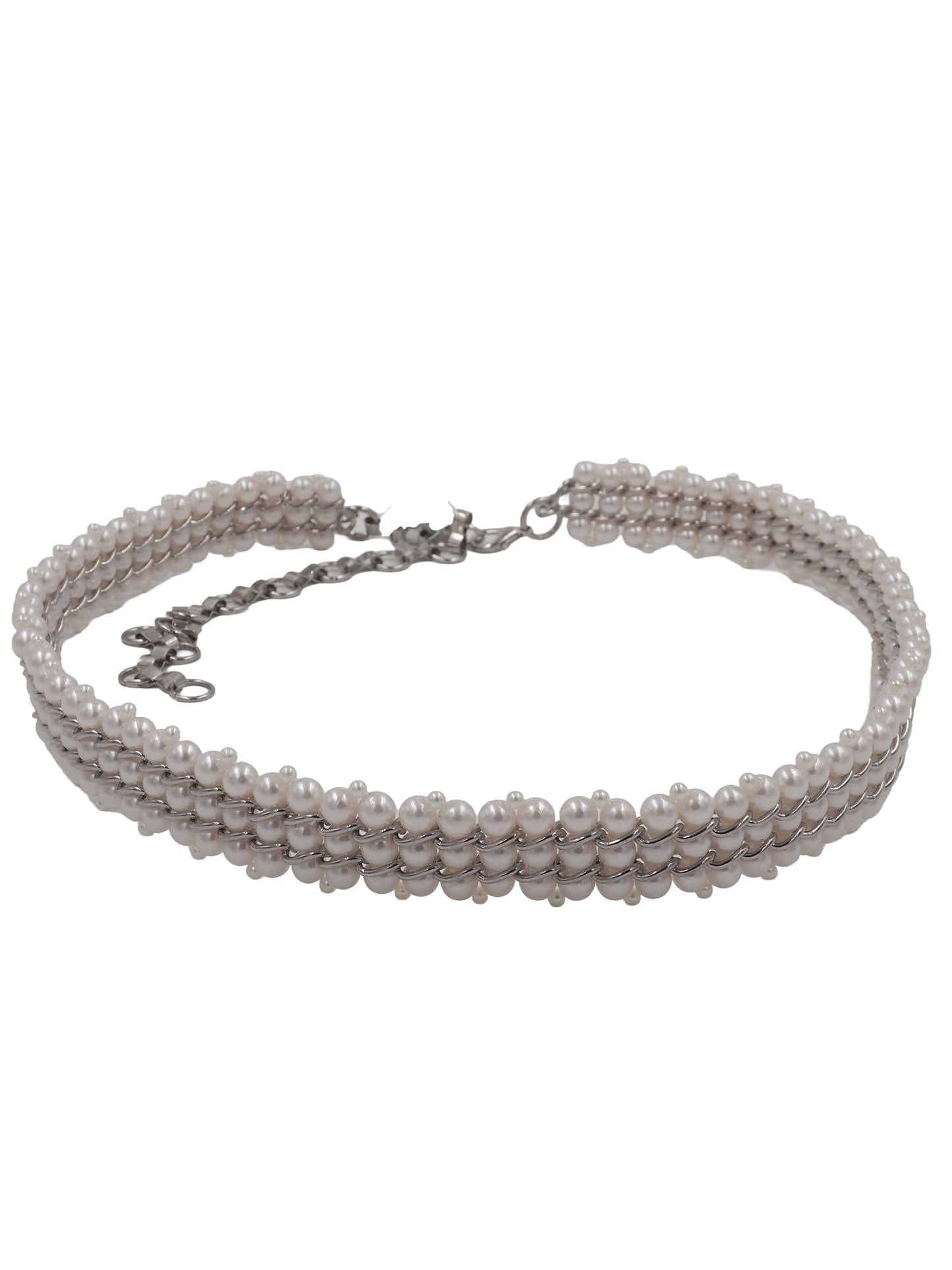 A vintage multi-strand pearl belt with a silver-tone chain extender clasp