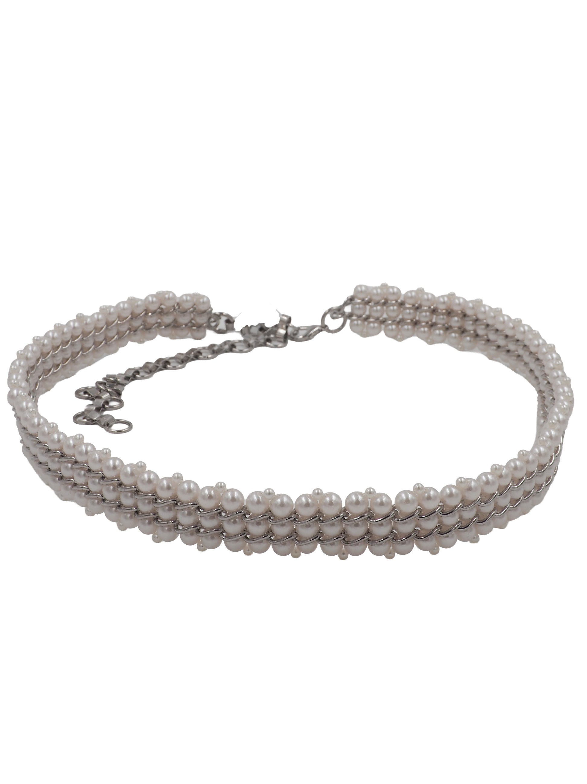 A vintage multi-strand pearl belt with a silver-tone chain extender clasp