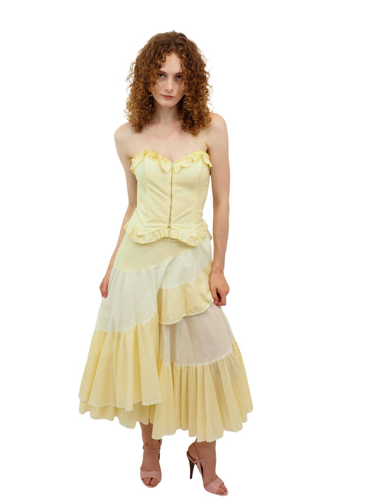 Phillipe Salvet Yellow Tiered Skirt & Bustier Set