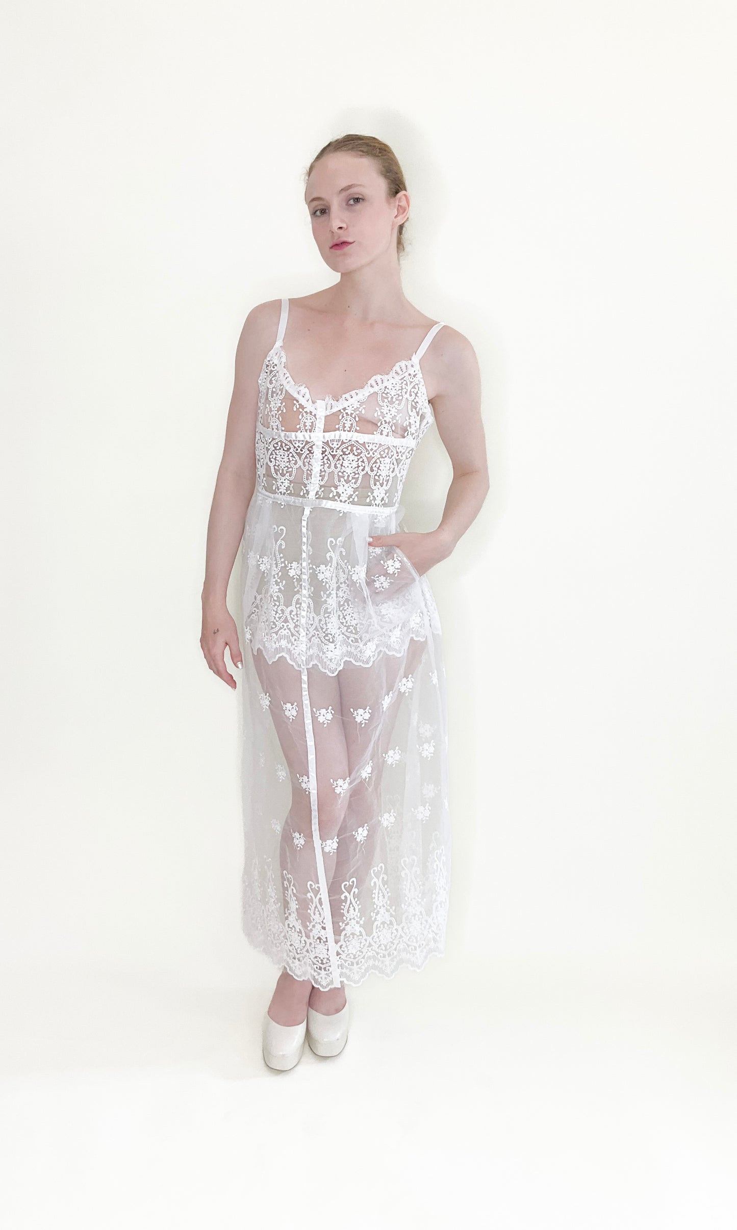 White Sheer Lace Dress