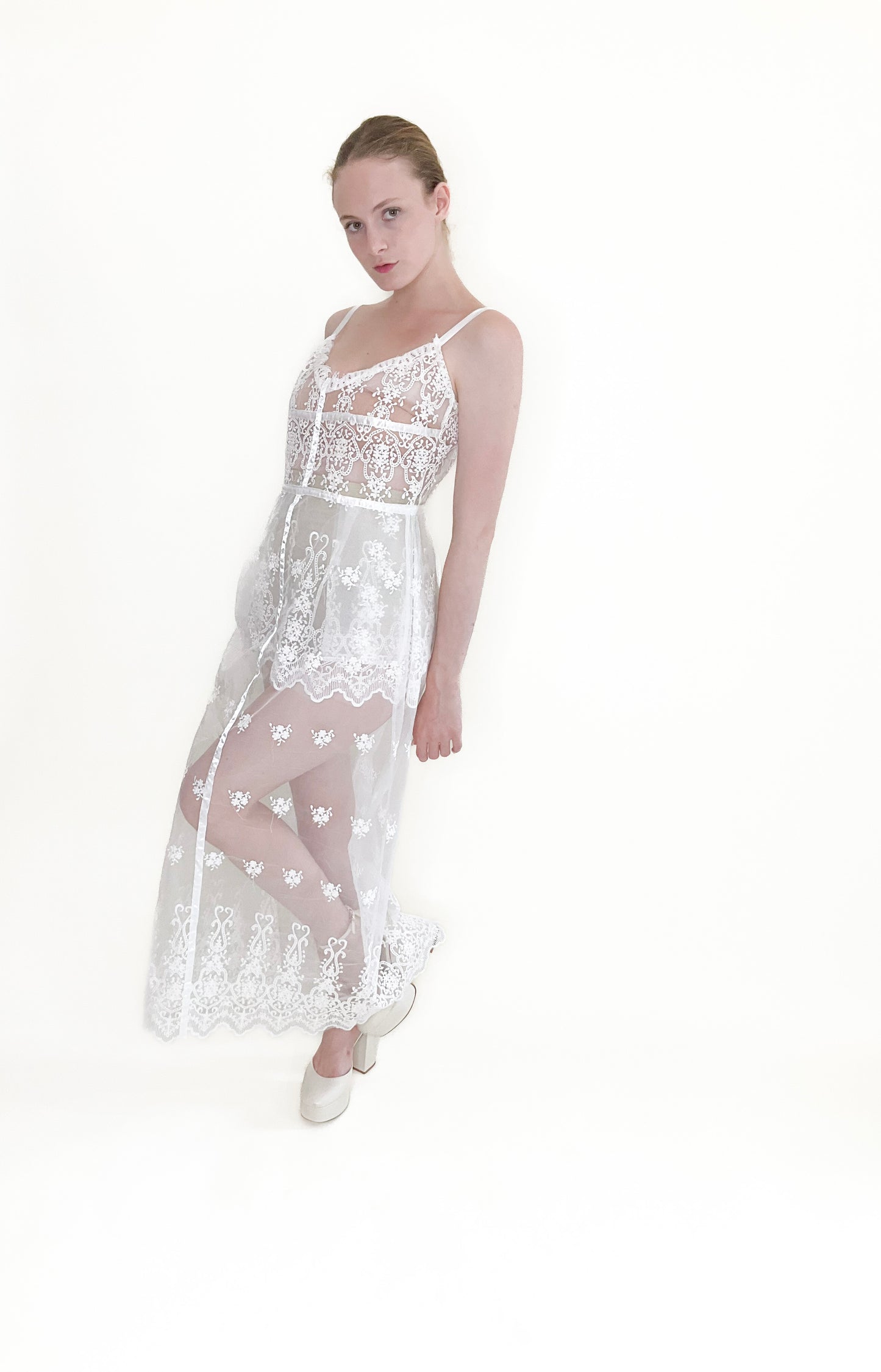 White Sheer Lace Dress