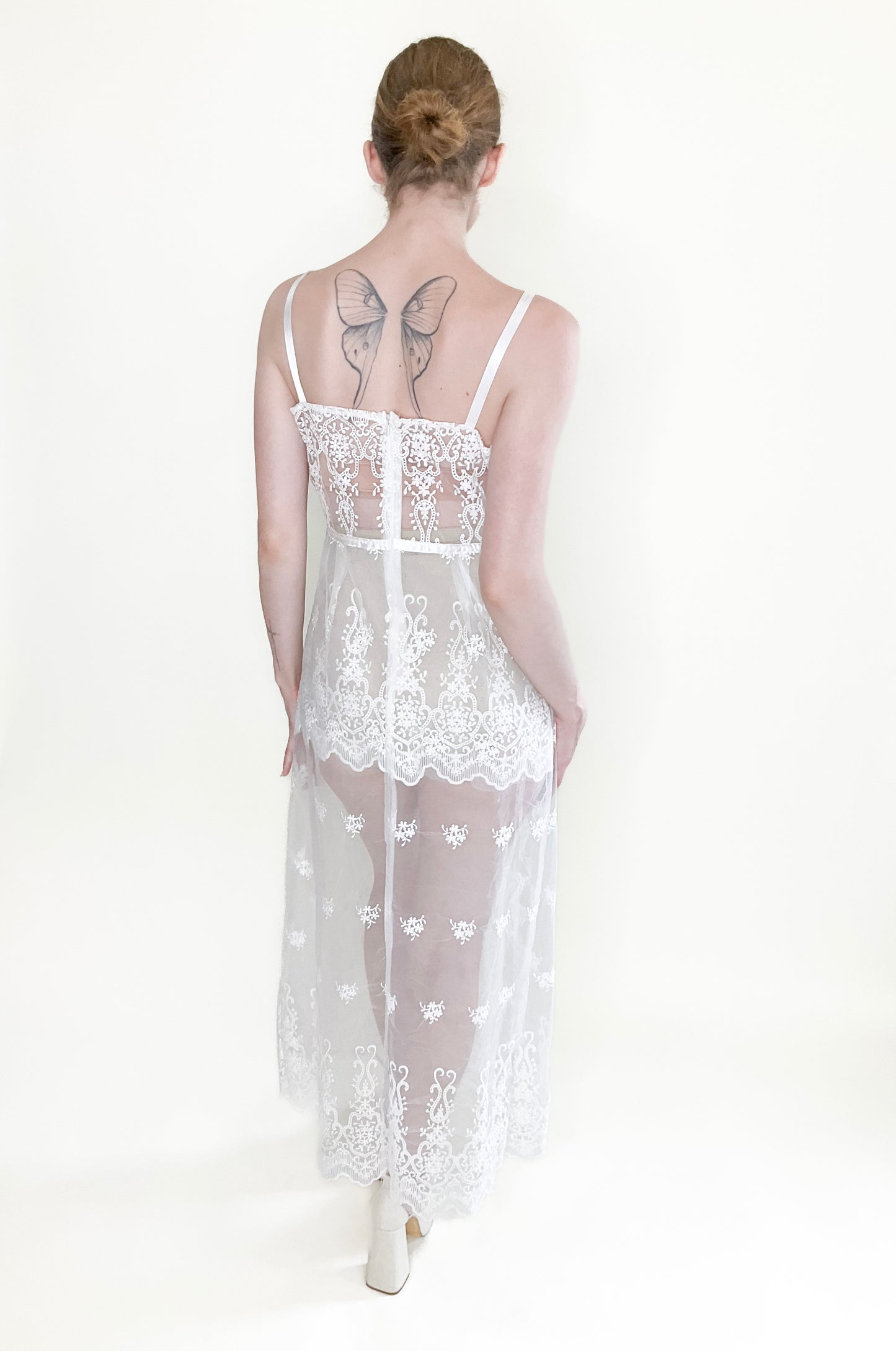 White Sheer Lace Dress