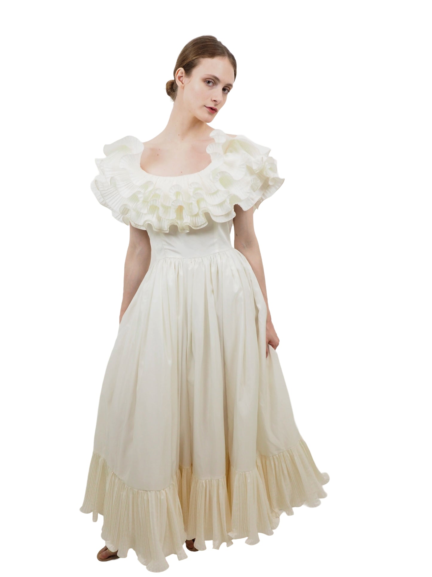 Poupette Paris Silk Off The Shoulder Ruffled Neck Dress