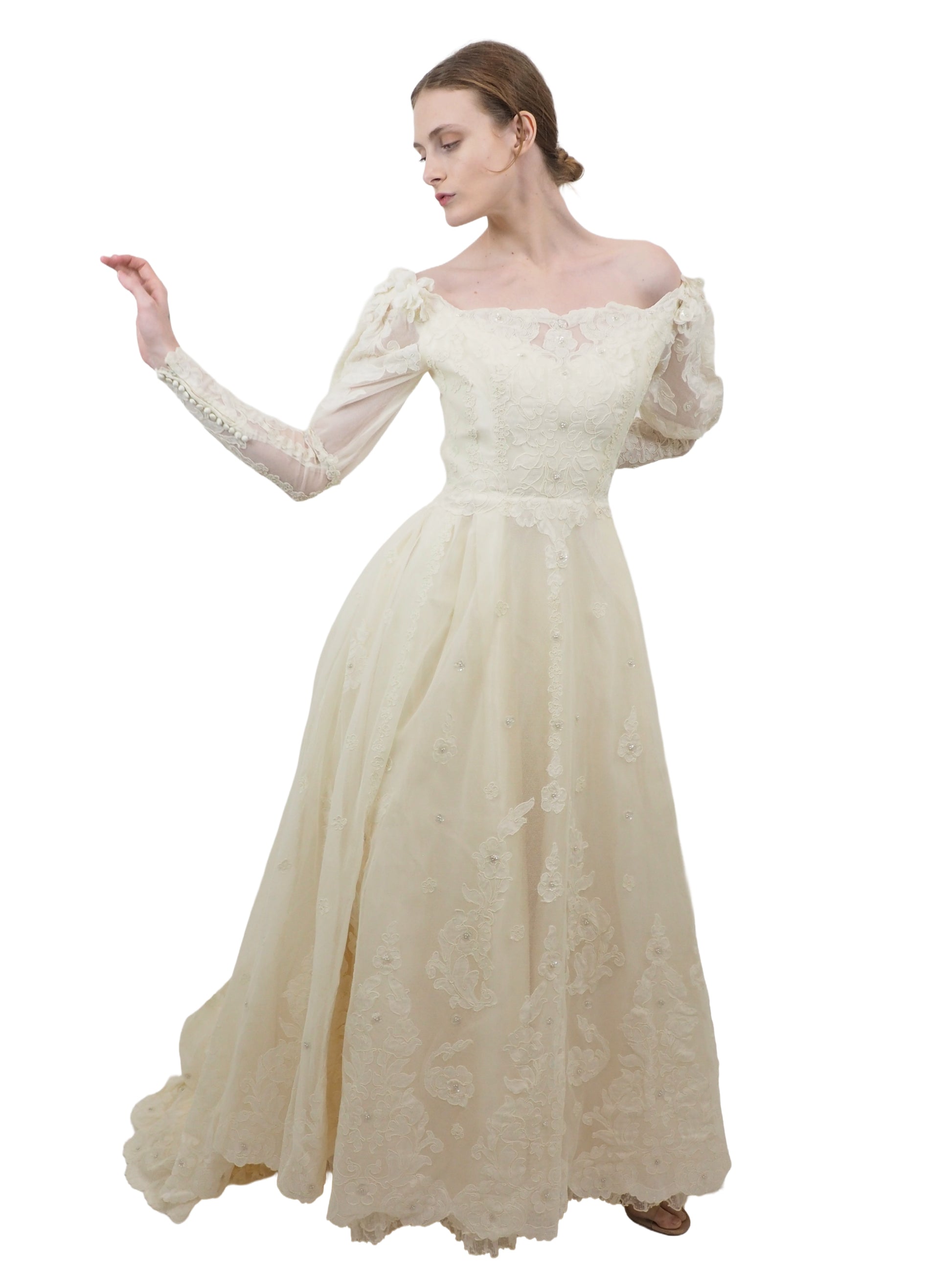 Priscilla of Boston 1986 Lace, Long Sleeve Wedding Gown