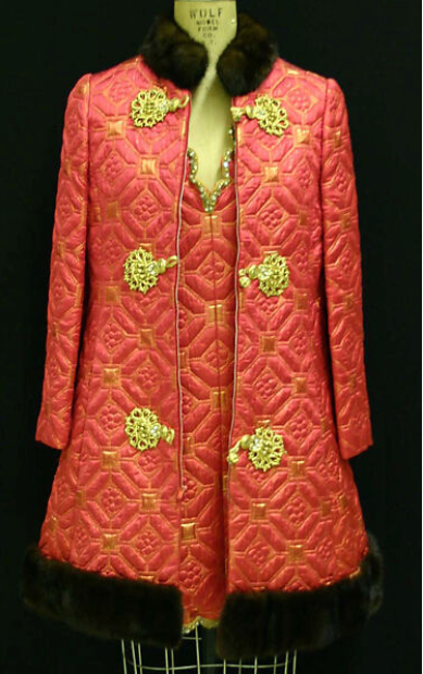 Oscar De La Renta 1968 Brocade Dress & Coat Mink Trim Set