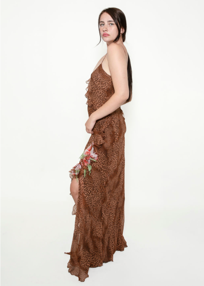 Blumarine Leopard Print Silk Chiffon Dress