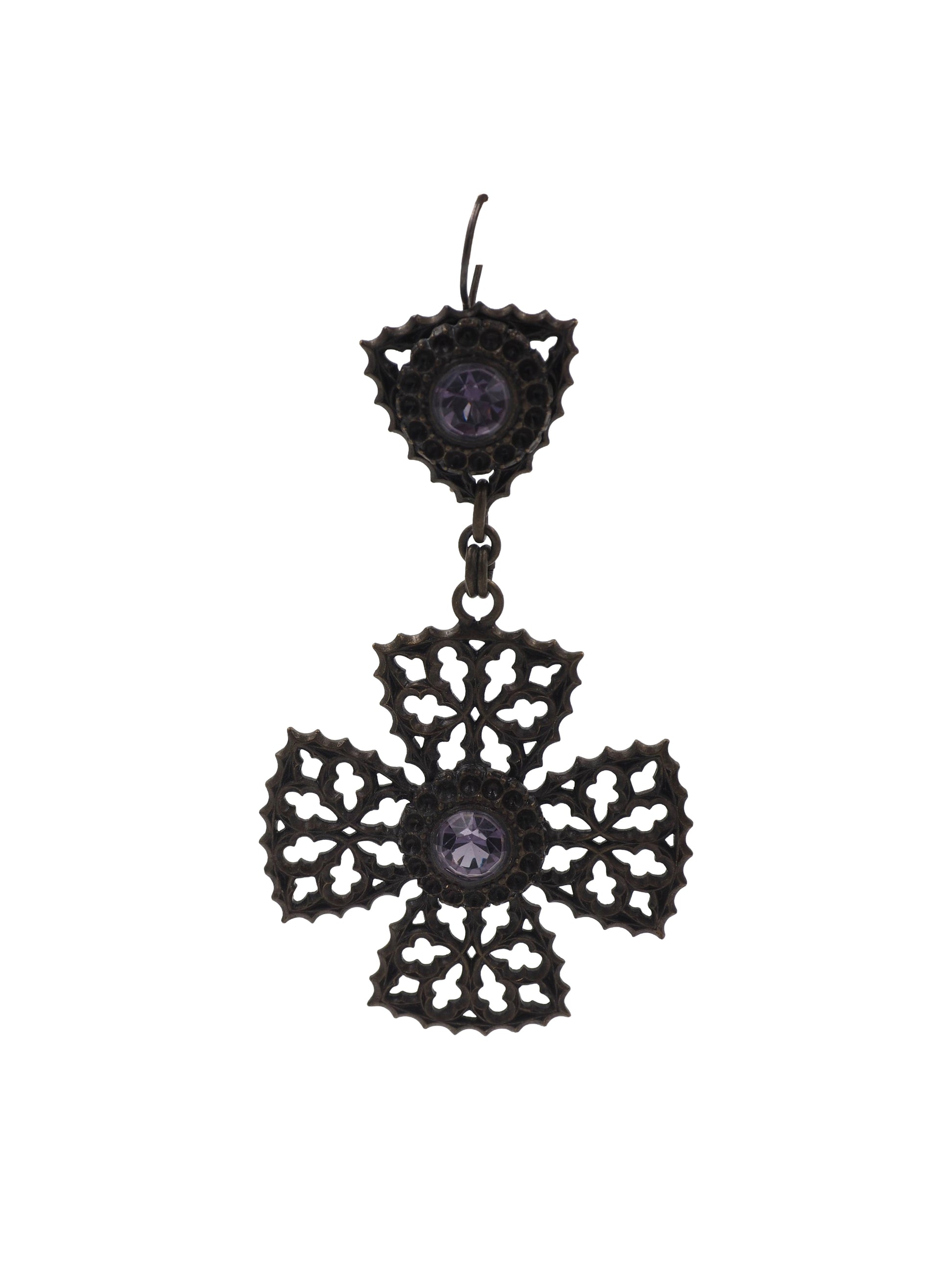 Silver Cross Earrings Wtih purple center stone