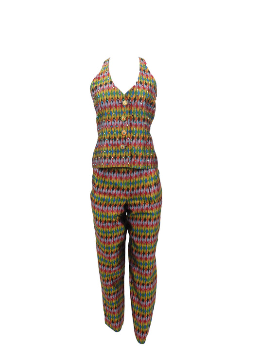 Todd Oldham S/S 1993 Harrlequin Silk Vest & Pant Set