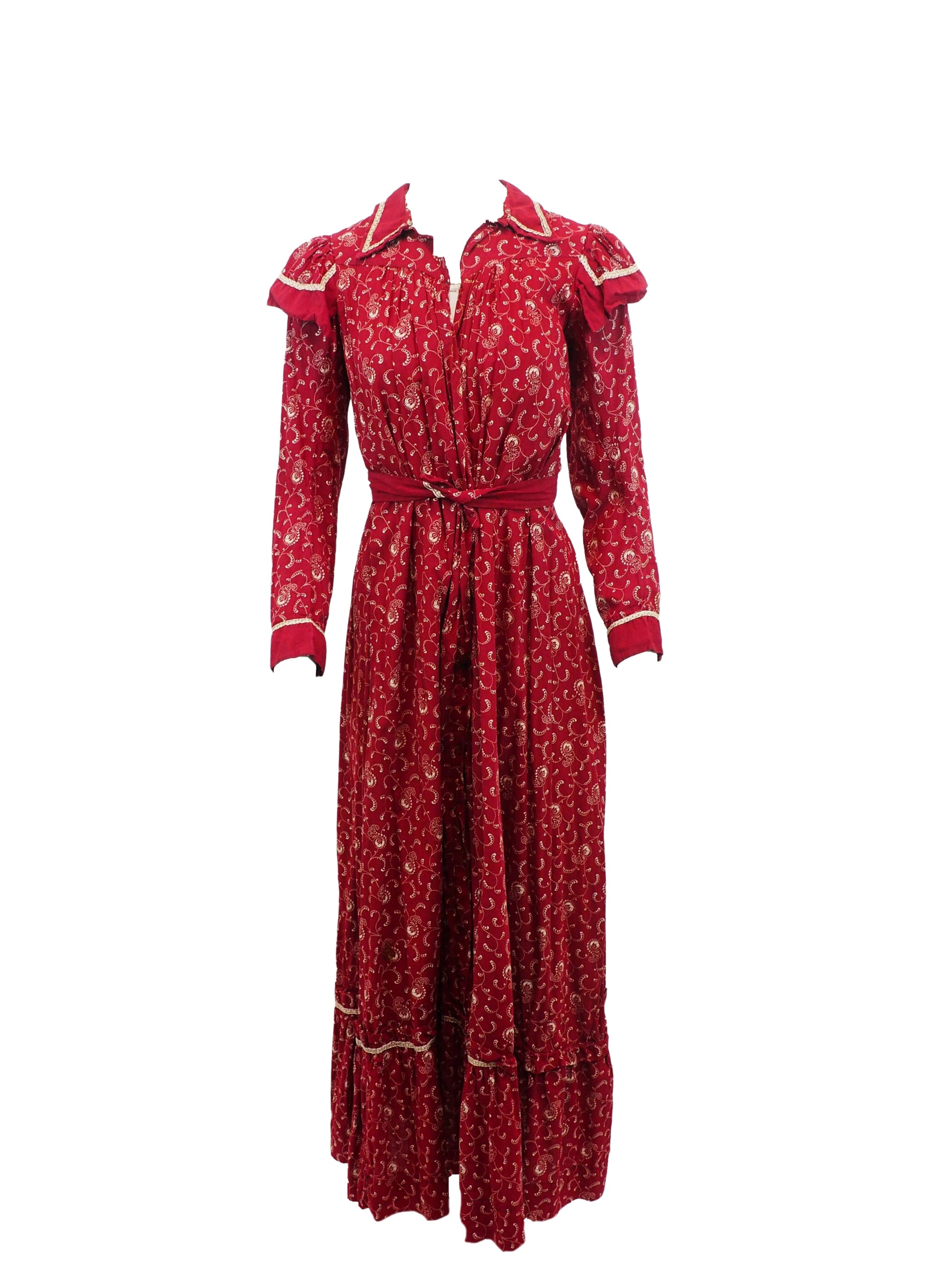 Victorian Western Style Maroon Floral Print Dress