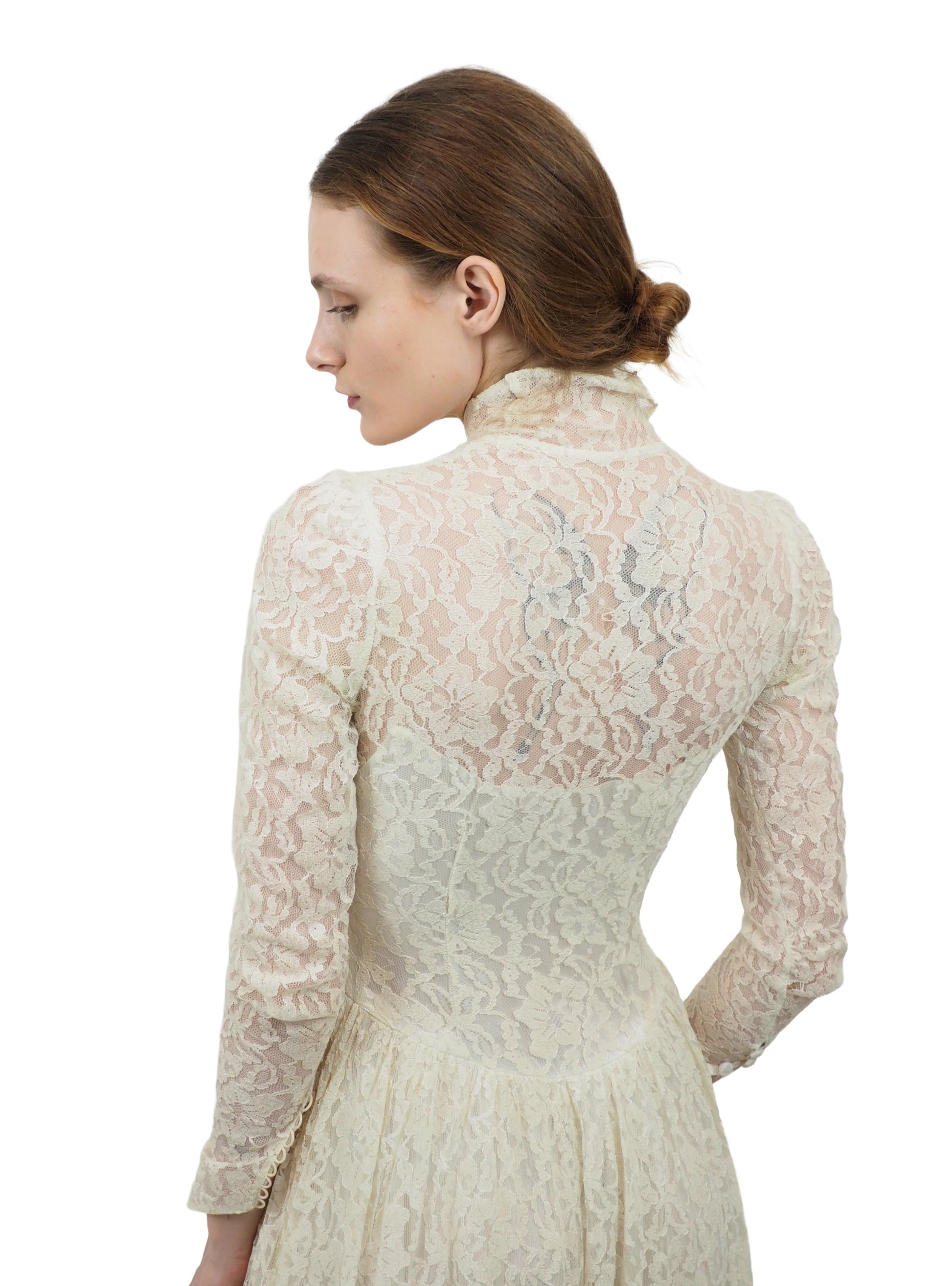 Vintage 1950's Lace Bridal Gown With Collar & Train