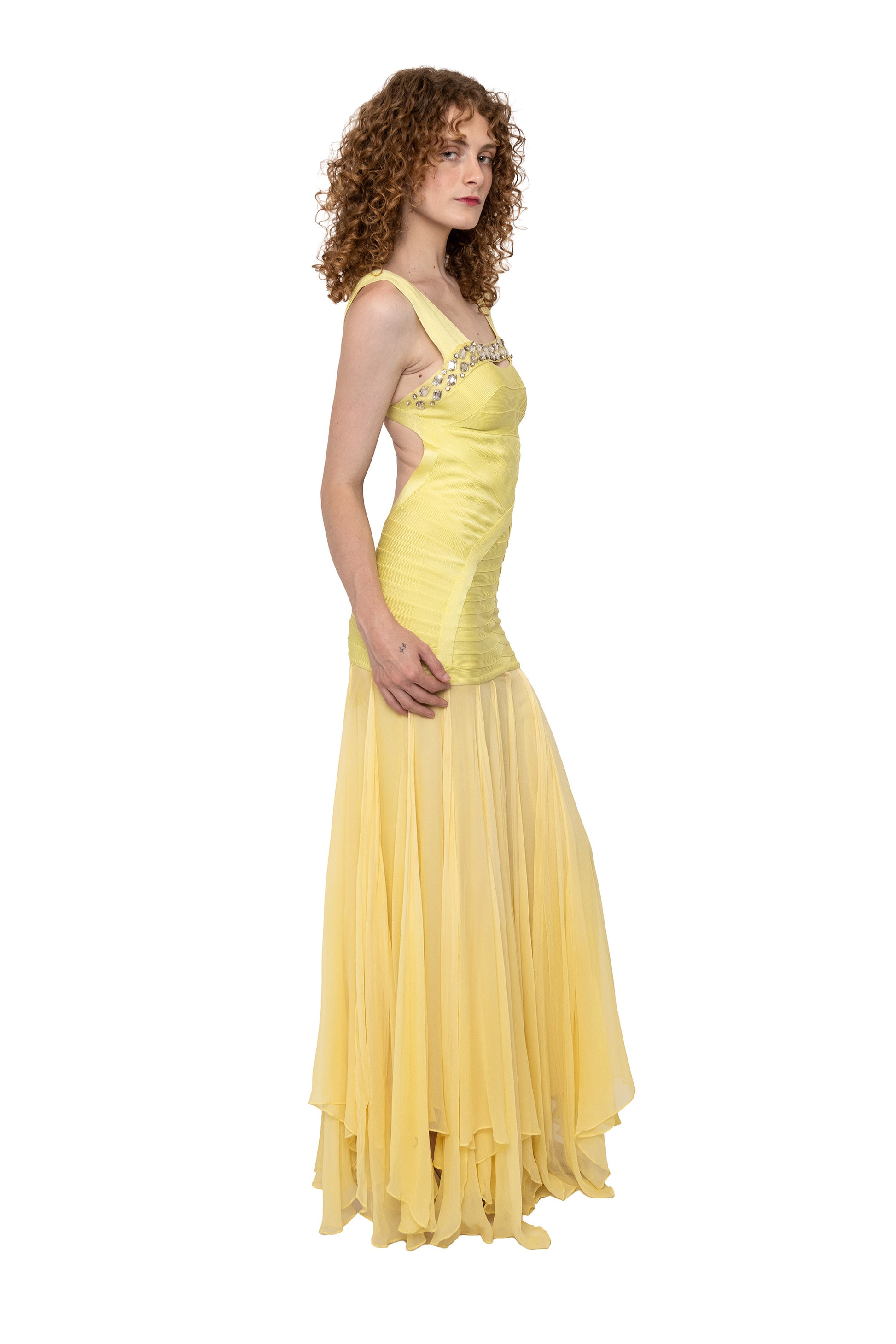 vintage Herve lager designer formal dress gown yellow colorful summer wedding
