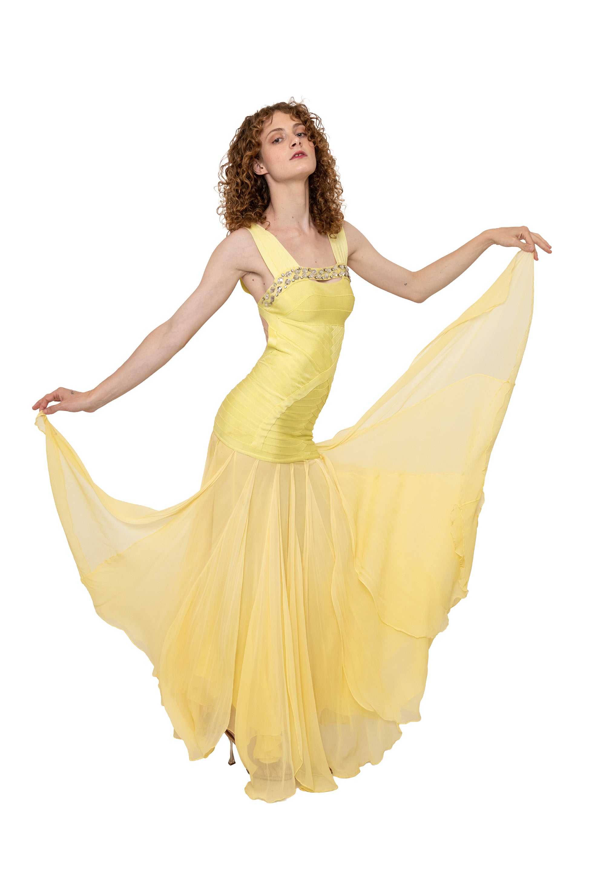 vintage Herve lager designer formal dress gown yellow colorful summer wedding