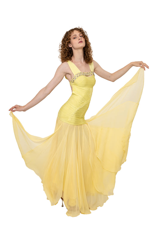 vintage Herve lager designer formal dress gown yellow colorful summer wedding