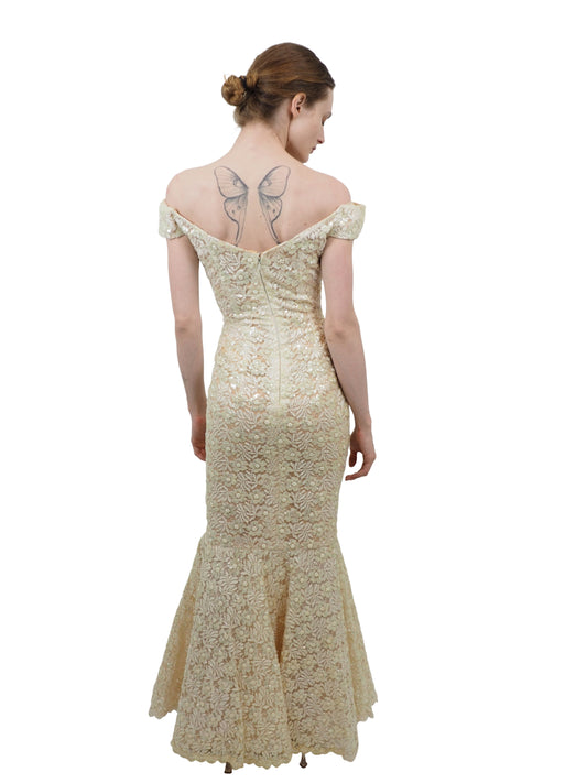 White Lace Beaded Gown