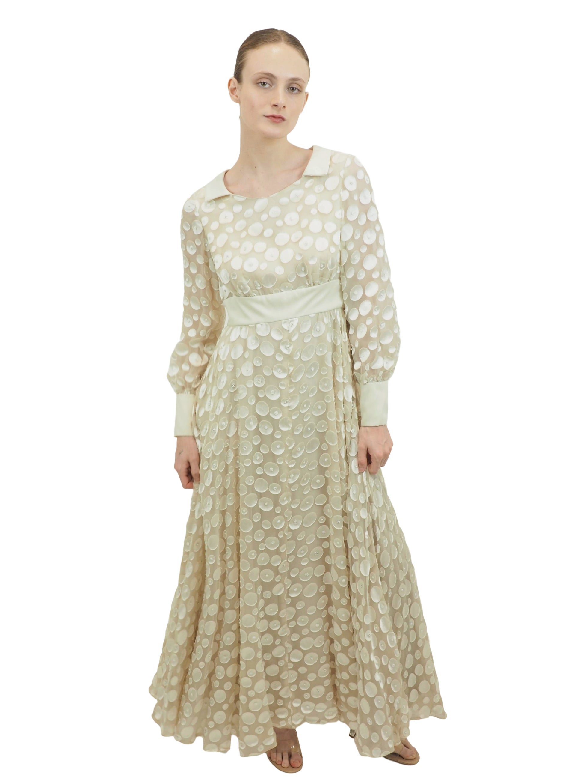 White Polka Dot Chiffon L/S Dress