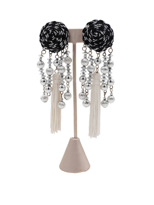 White Tassel Metallic Earrings