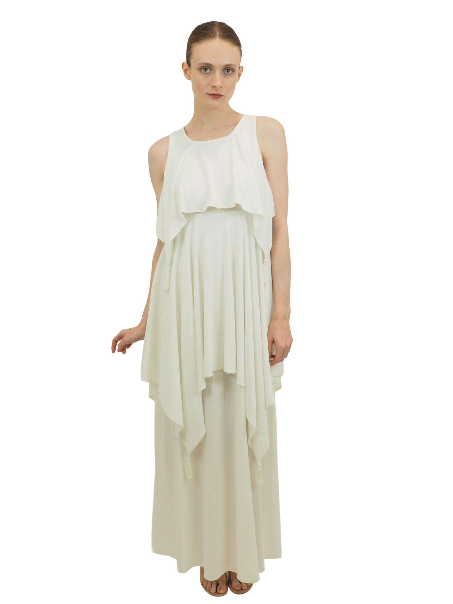White Tiered Dress with Tassels
