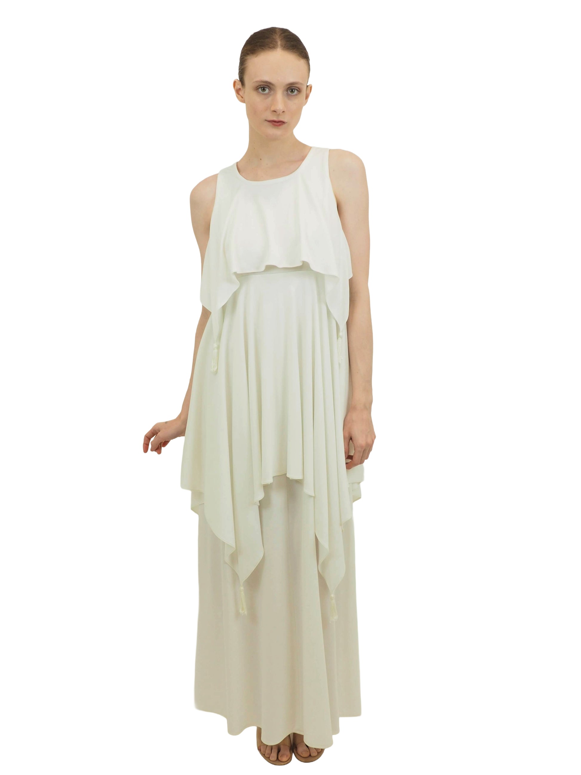 White Tiered Dress with Tassels
