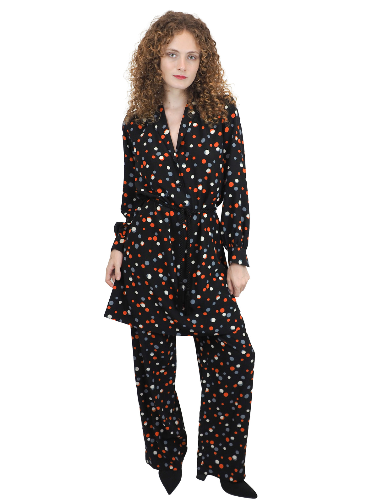 A A vintage Yves Saint Laurent YSL 1970's  polka dotted tunic and trouser set 