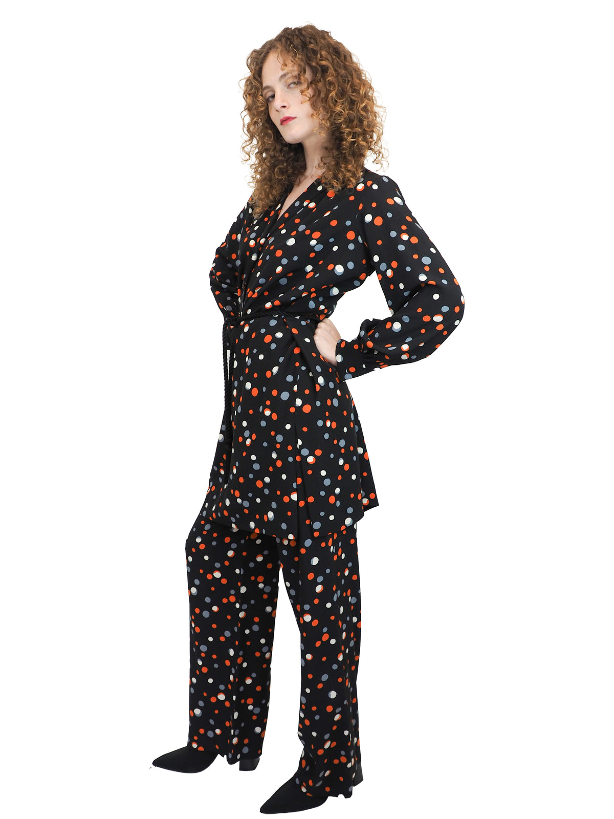 A A vintage Yves Saint Laurent YSL 1970's  polka dotted tunic and trouser set 