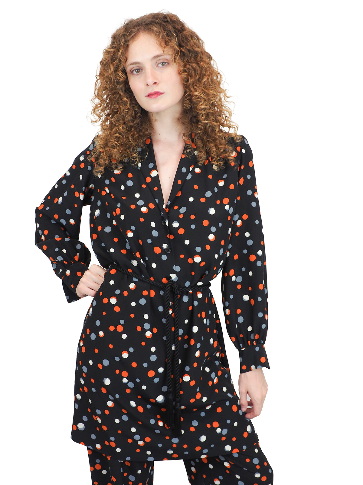 A A vintage Yves Saint Laurent YSL 1970's  polka dotted tunic and trouser set 