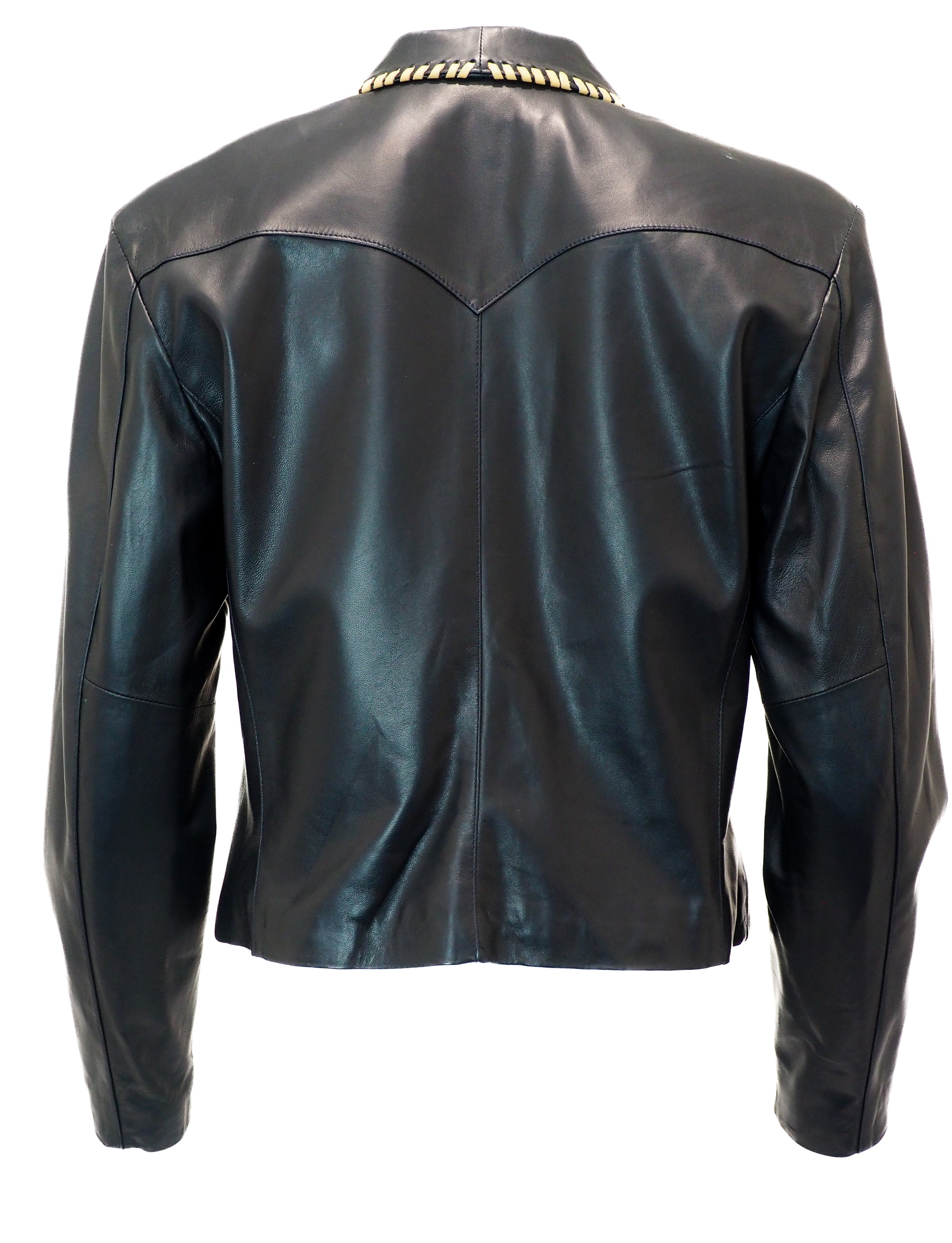 Black leather jacket on a white background