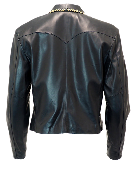 Black leather jacket on a white background
