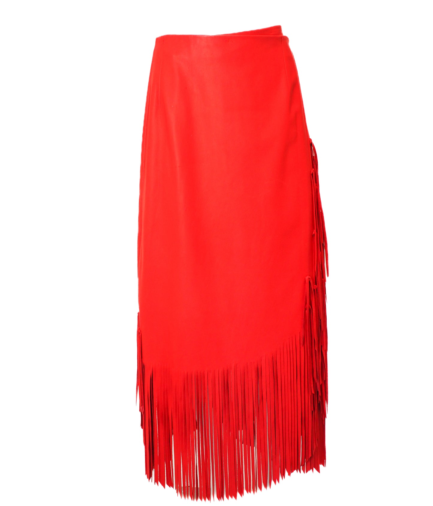 Red fringed skirt on a white background