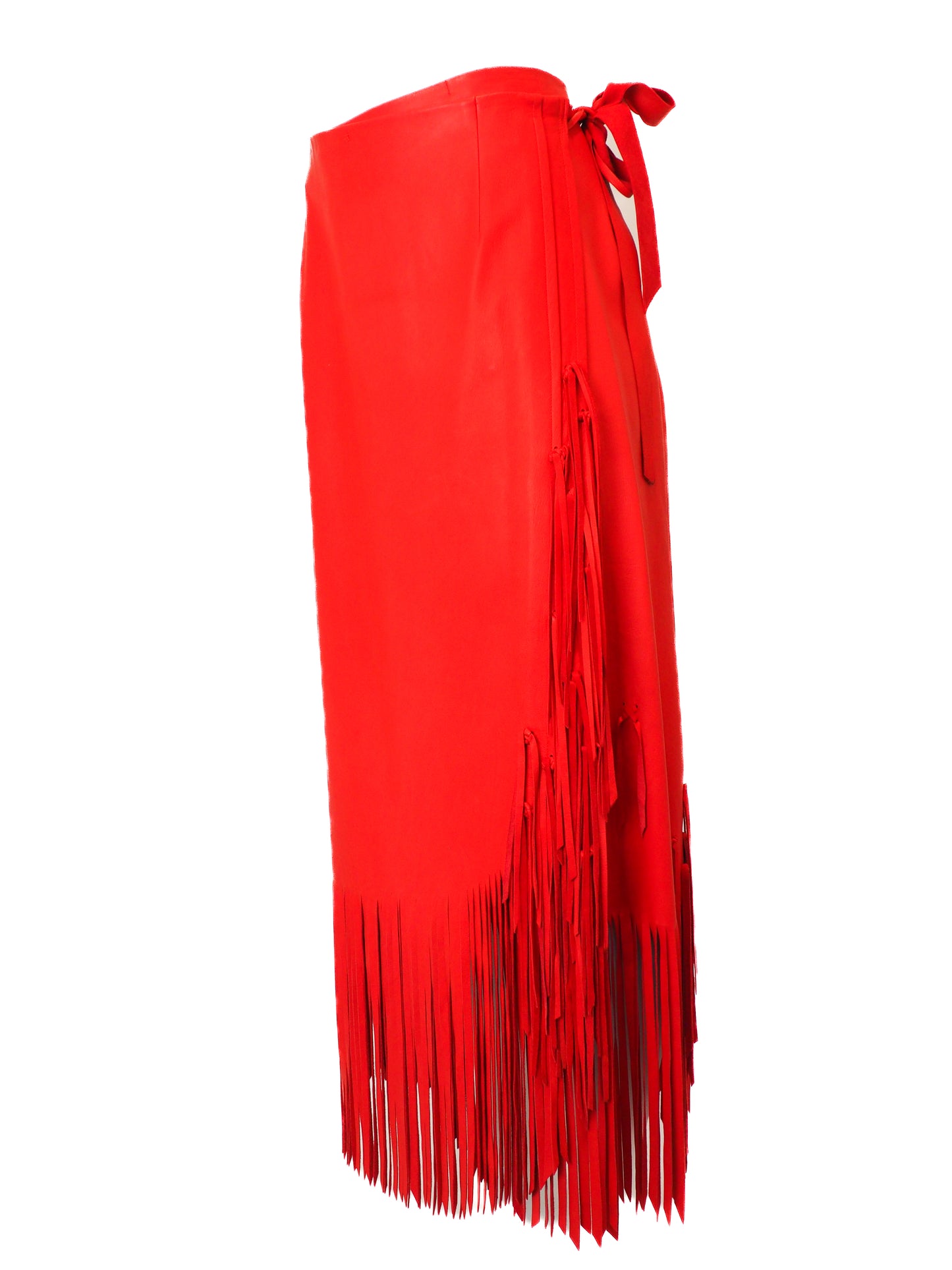 Red fringed skirt on a white background