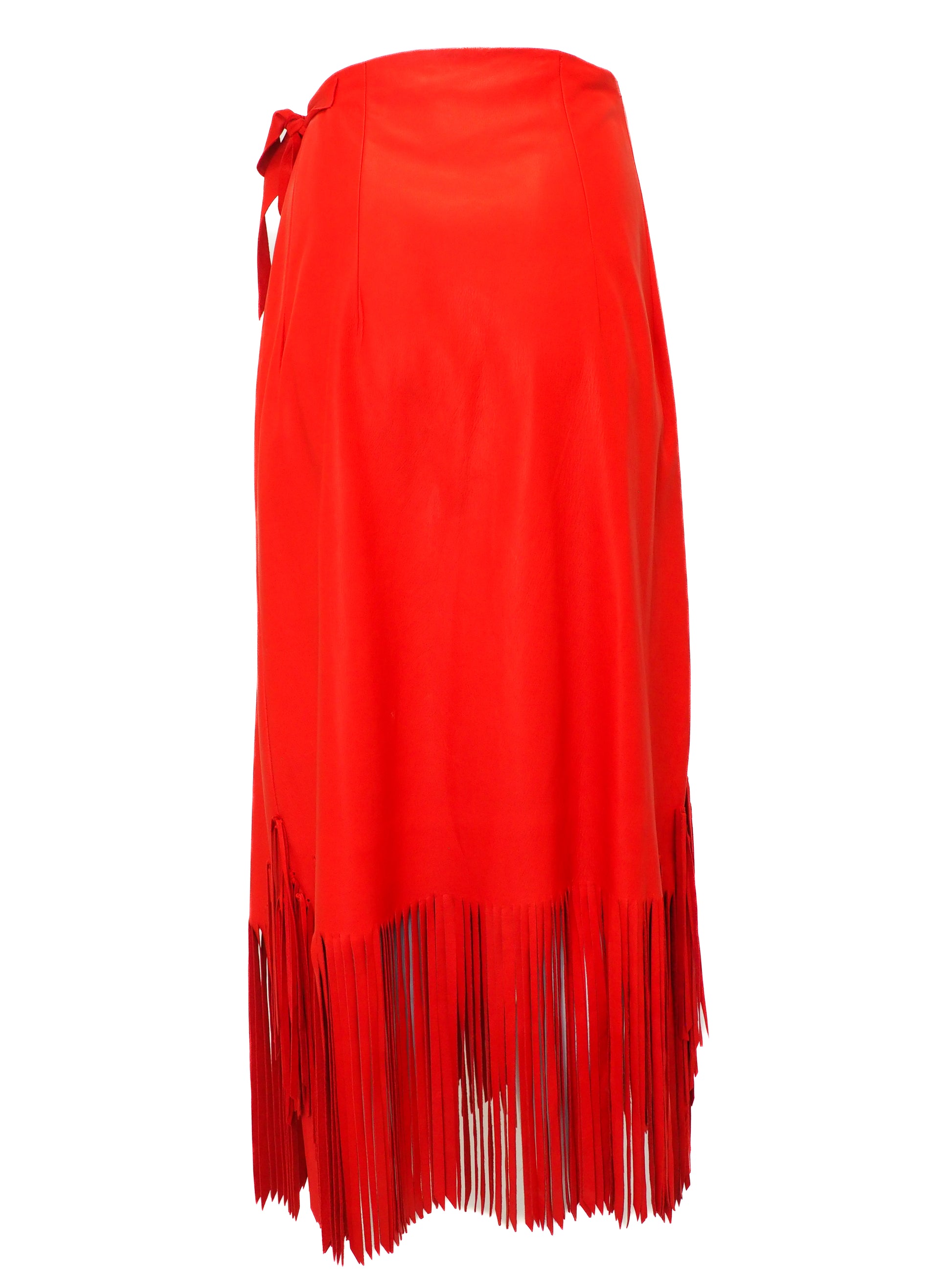 Red fringed skirt on a white background