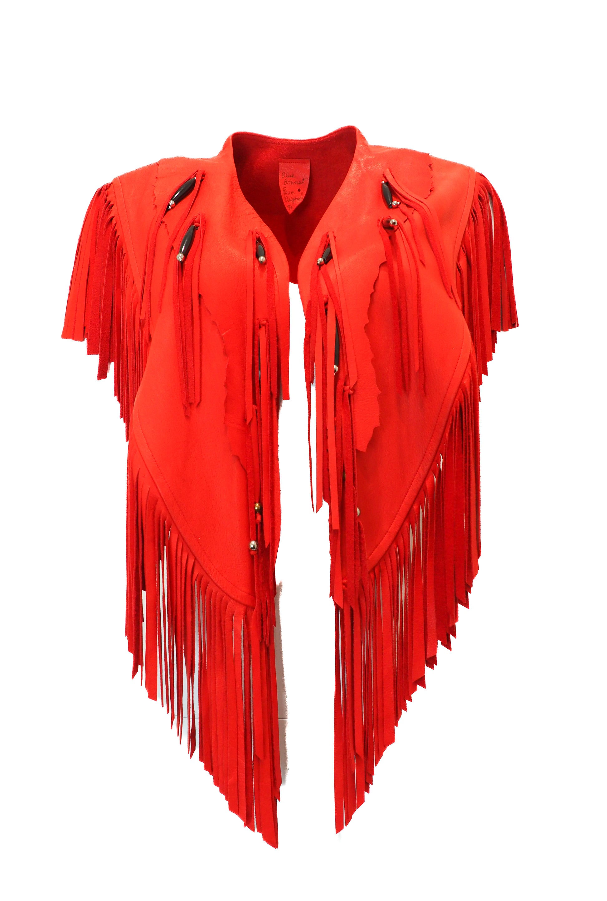 Red fringed jacket on a white background