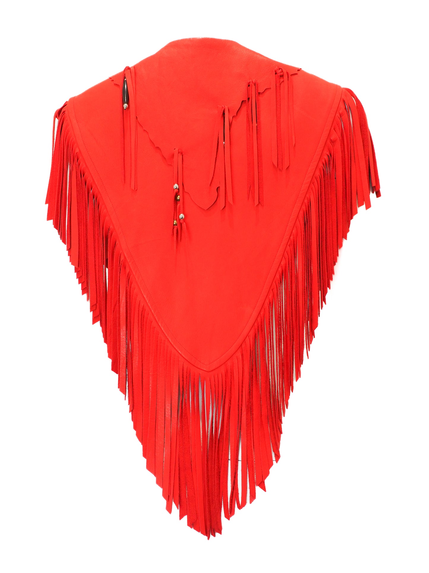 Red fringed garment on a white background