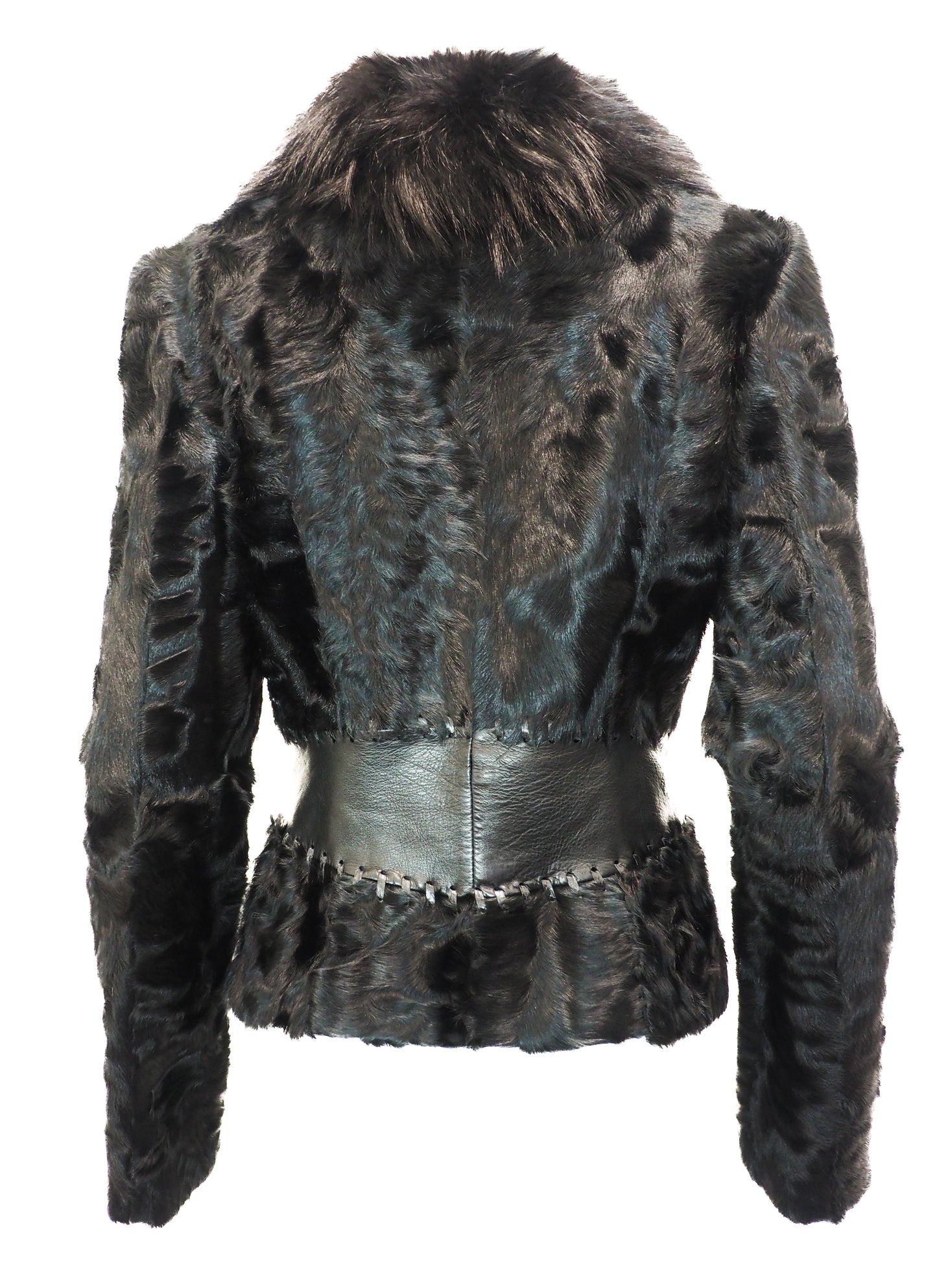 Fur jacket with a textured pattern on a white background