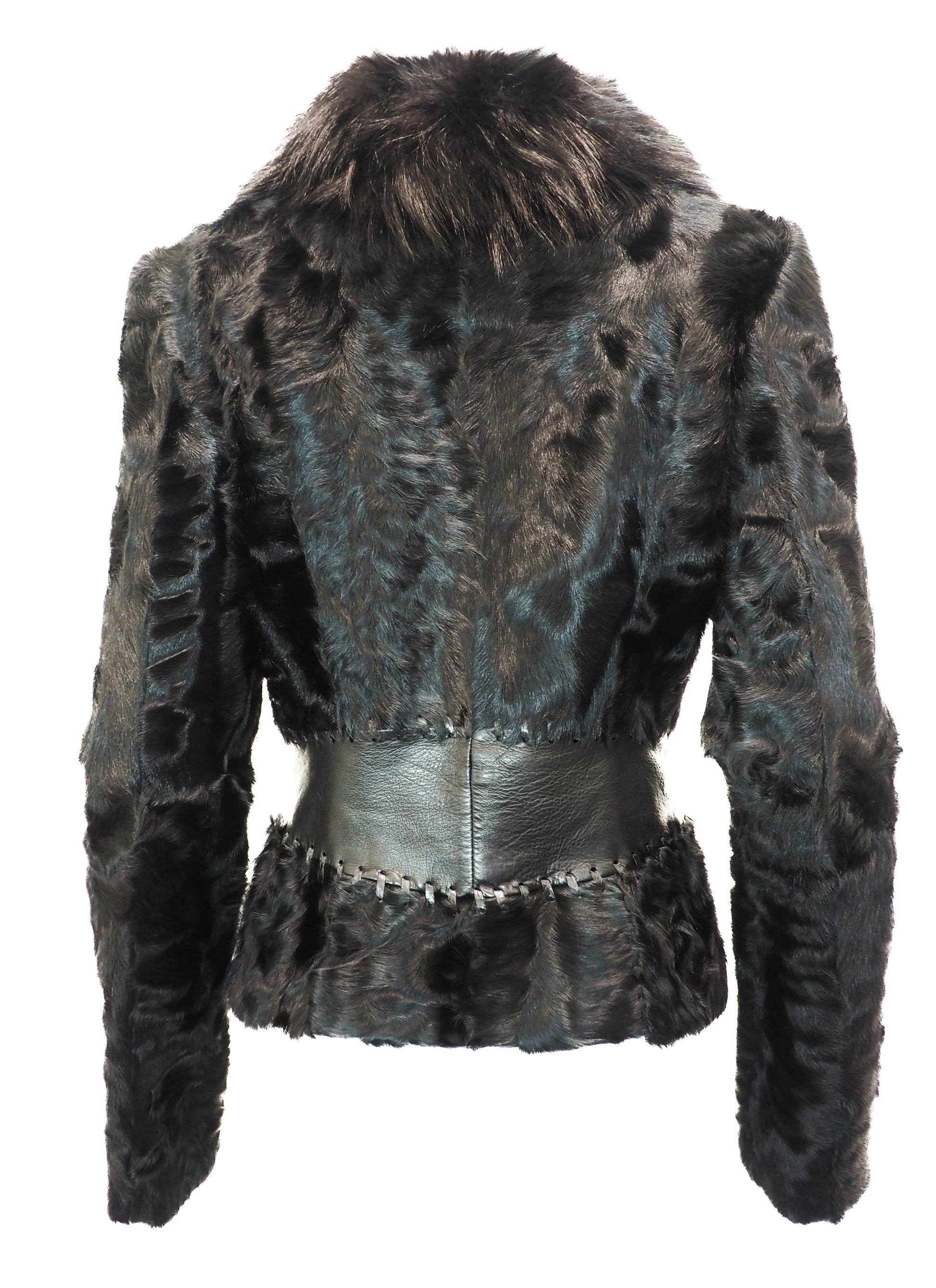 Fur jacket with a textured pattern on a white background