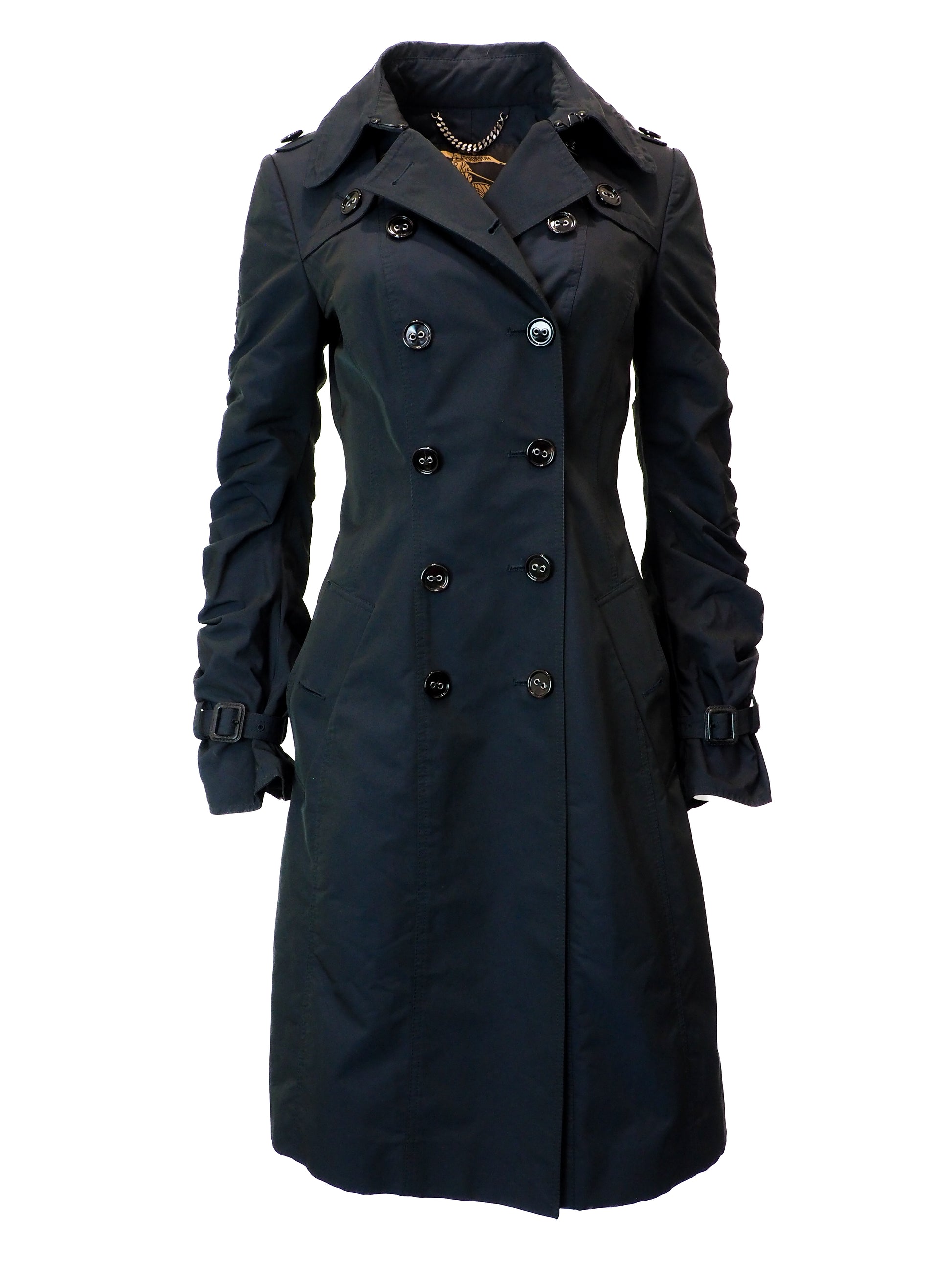 Black trench coat on a white background