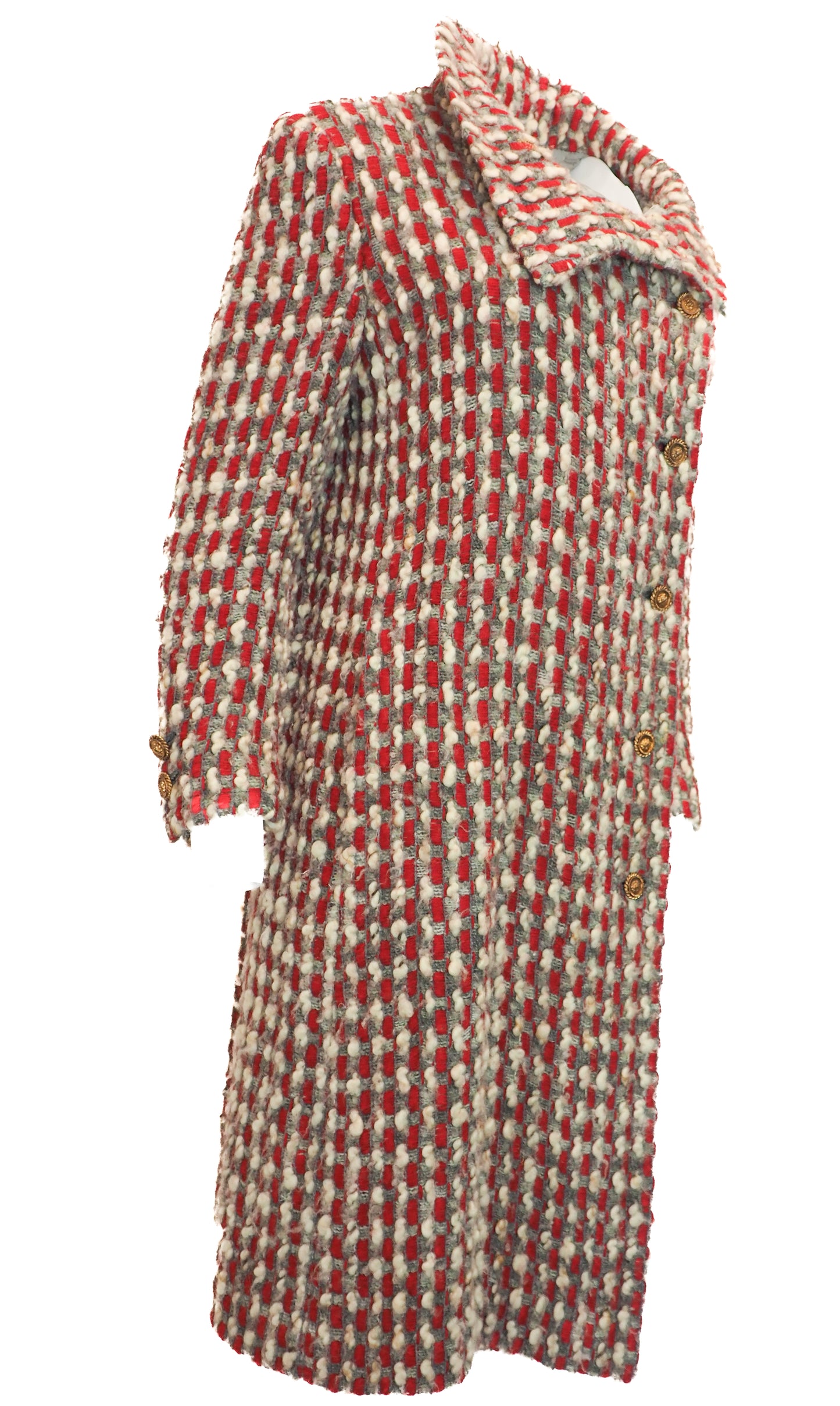 Red and beige checkered coat on a white background