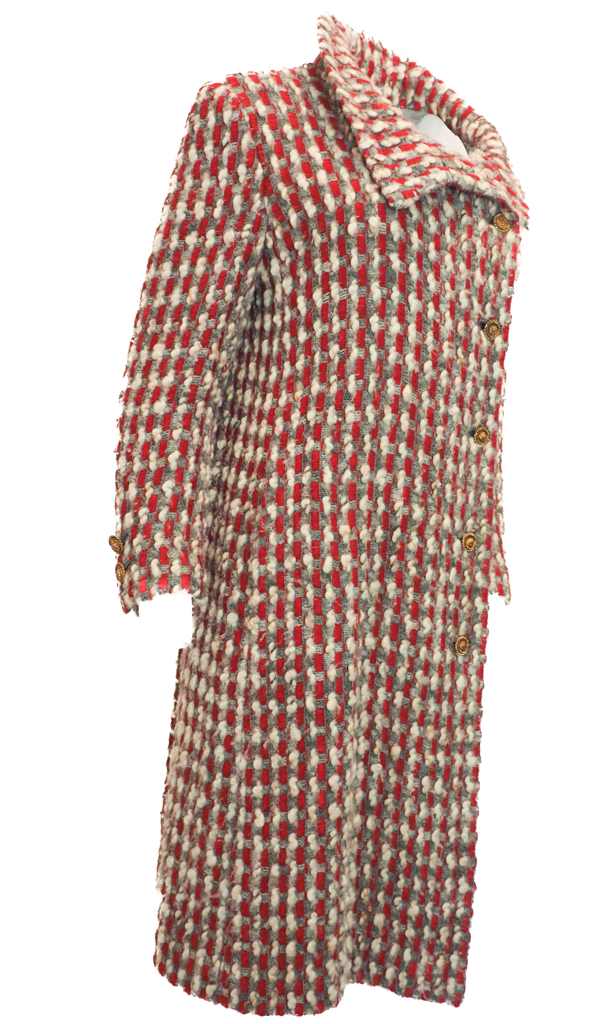 Red and beige checkered coat on a white background