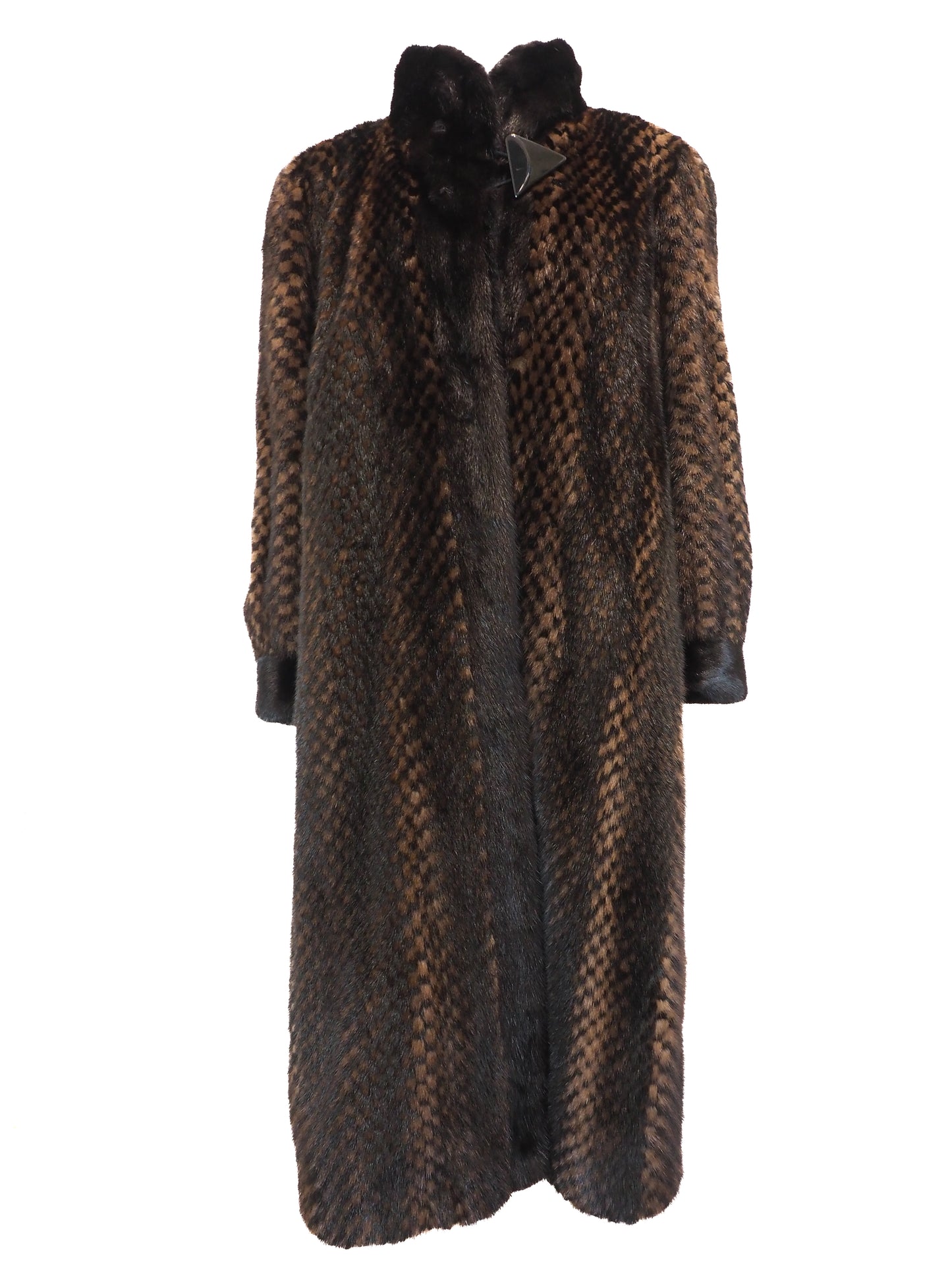 Vintage Brown Checked Pattern Fur Coat