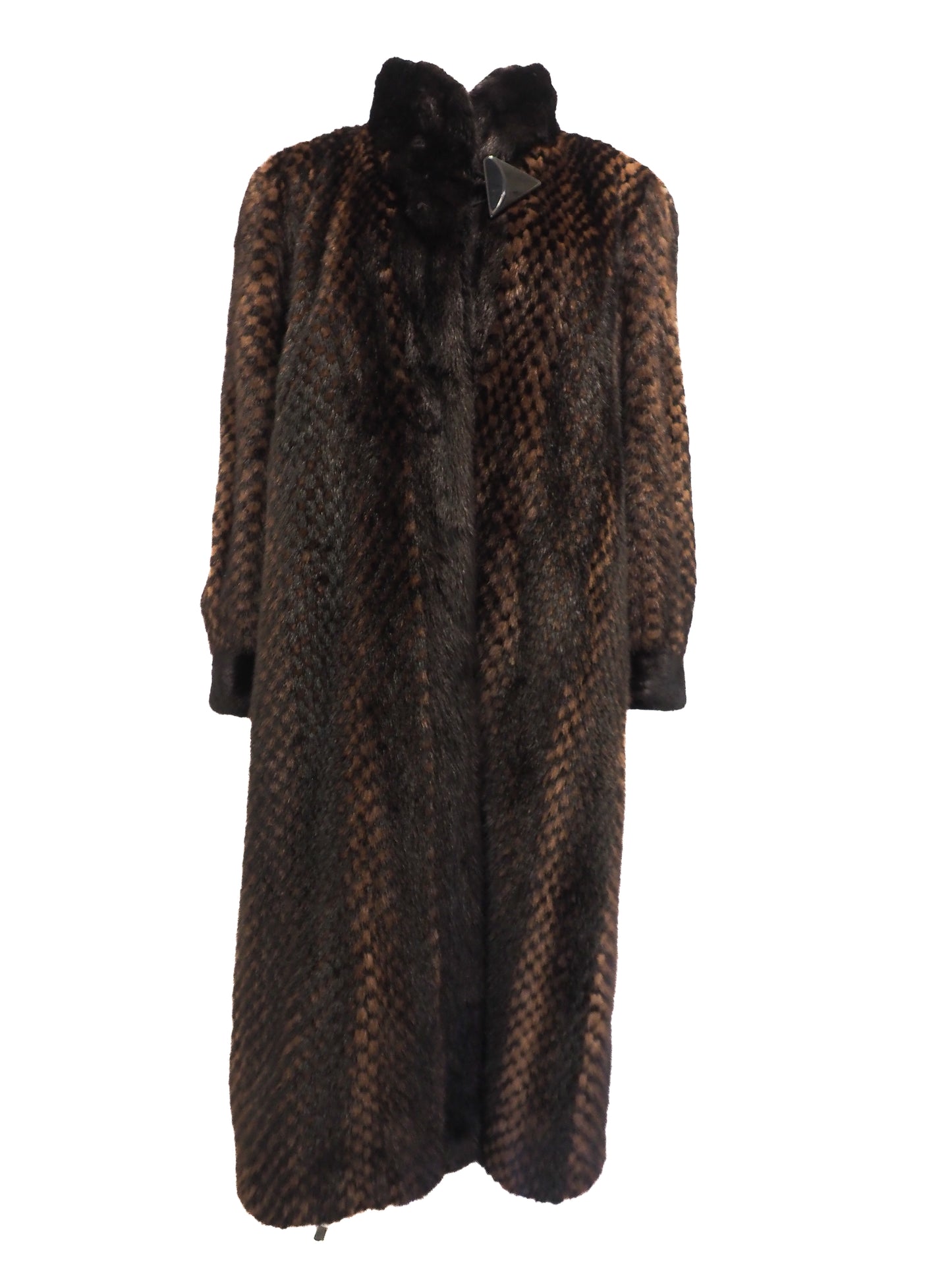 Vintage Brown Checked Pattern Fur Coat